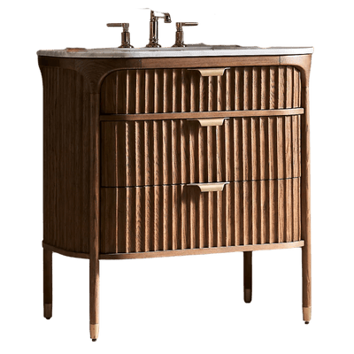 wooden vanity from Anthropologie
