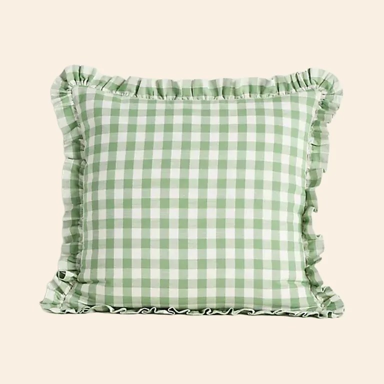 Green Gingham Ruffle Pillow
