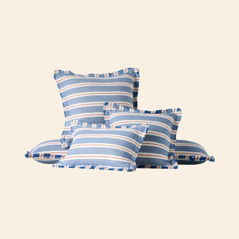 Linen Blend Pillow – Blue and Red