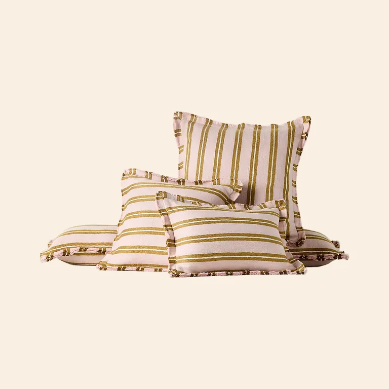 Linen Blend Pillow – Pink and Green