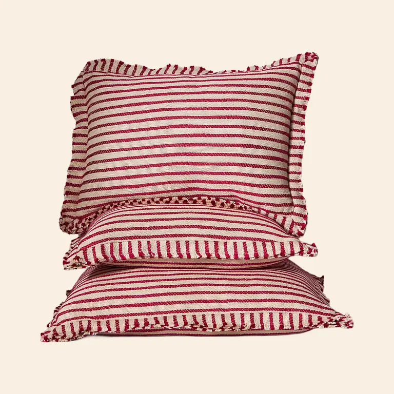 Linen Blend Pillow – Red Stripes