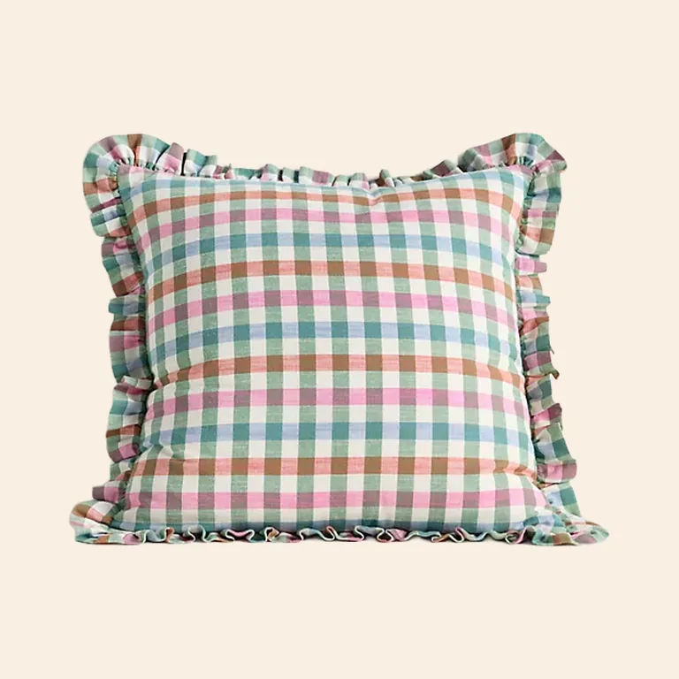 Multicolor Gingham Ruffle Pillow