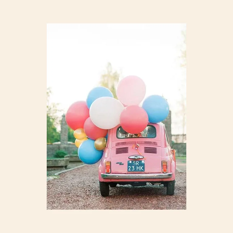 Pink Classic Car with Balloons by Youri Claessens