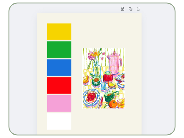 canva-paste-home-decor-item-with-palette-in-color Canva screenshot showing an image pasted onto a board with colorful rectangles next to it