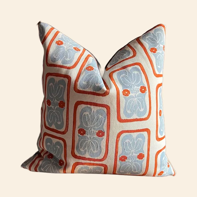 Blue and Orange Floral Pillow Cover