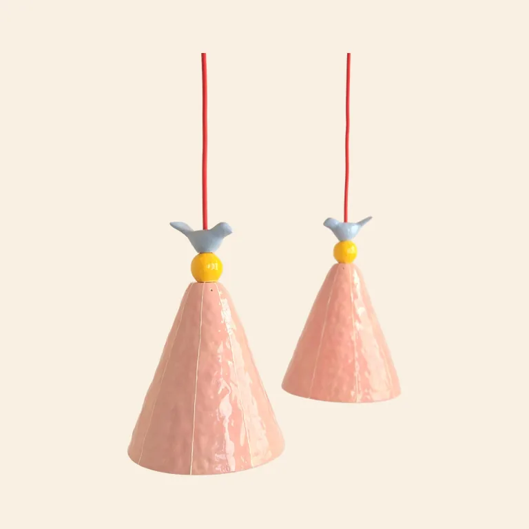 Ceramic Cone with Bird Pendant Light