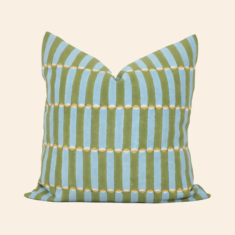 Molly Mahon Khaki & Blue Stripe Pillow