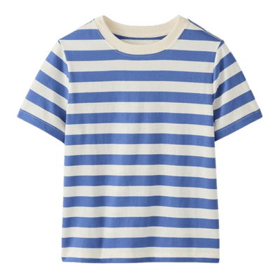 Blue and white stripe shirt from Hanna Andersson