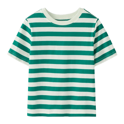 Green and white stripe shirt from Hanna Andersson