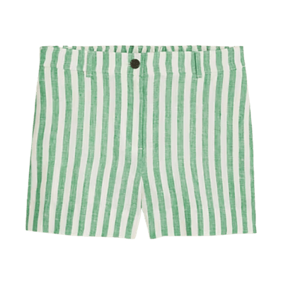 green and white striped shorts