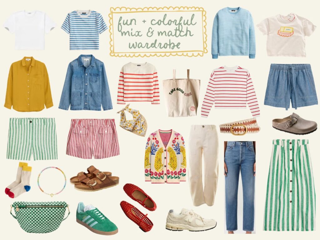 A mood board showing a mix and match wardrobe