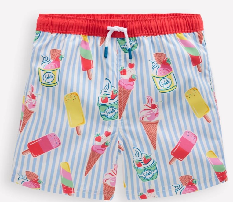 Boden boys swim shorts with gelato drawings
