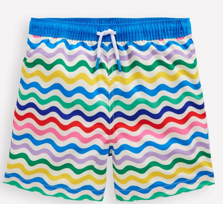 Boden boys swim shorts with rainbow waves