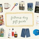 Cover for a father's day gift guide with several gifts surrounding text that says "Father's Day Gift Guide"