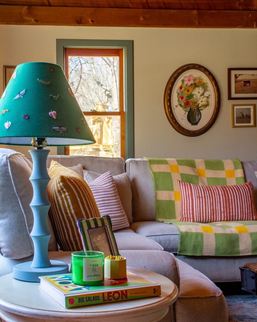 Colorful living room with orange and greens