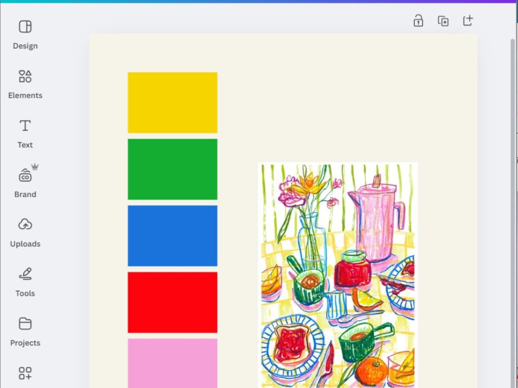 Screenshot of Canva board with a color palette and a piece of art