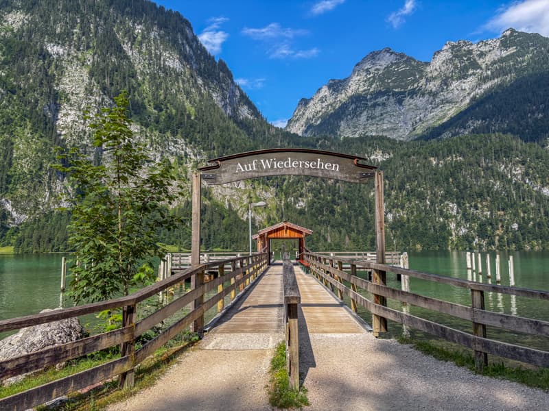 Sign that says "Aug Wiedersehen" at Lake Konigssee in Bavaria